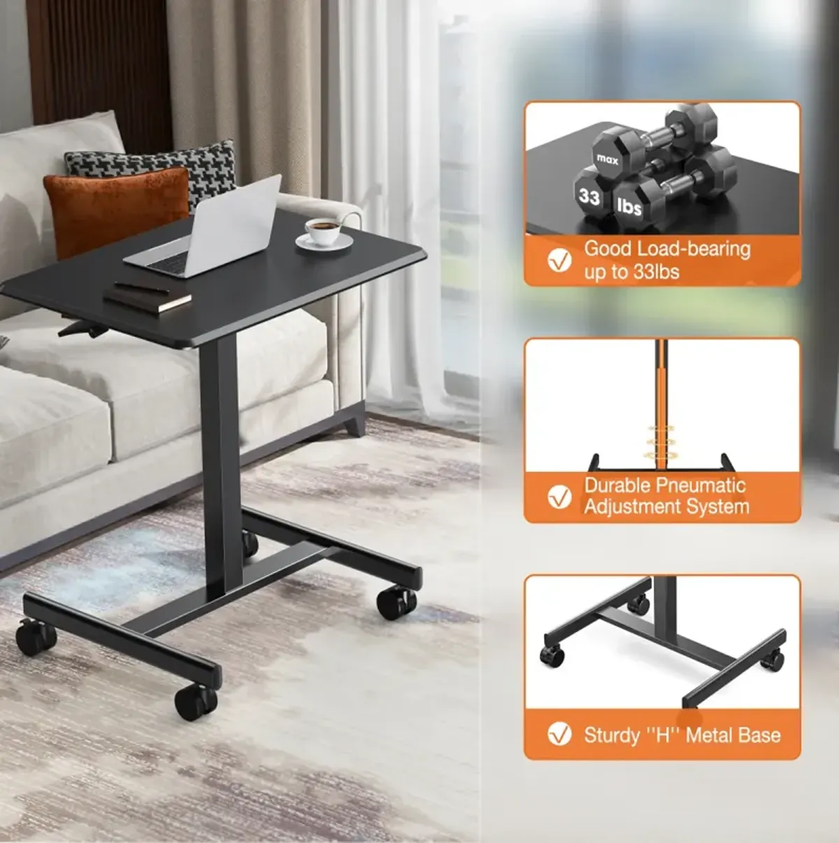 Small Mobile Rolling Standing Desk Rolling Desk Laptop Computer Cart For Home