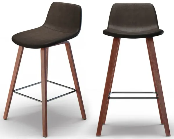 Addy Mid-Century Modern 26 inch Counter Stool (Set of 2) in Distressed Brown Vegan Faux Leather