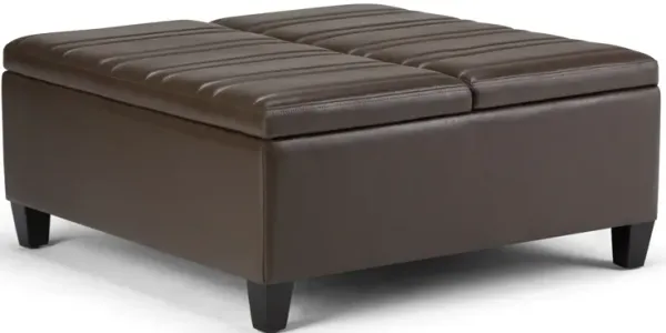Ellis 36 inch Wide Contemporary Square Coffee Table Storage Ottoman in Chocolate Brown Faux Leather