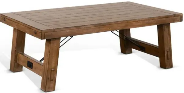 Yael Coffee Table, Light Brown Mahogany, Metal, Rectangular 52 Inch - Benzara