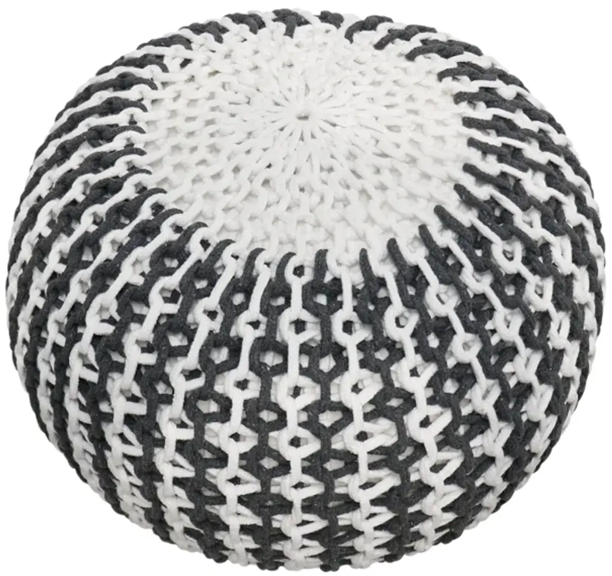 Pasargad Home Santorini Cotton Pouf, Ivory & Grey