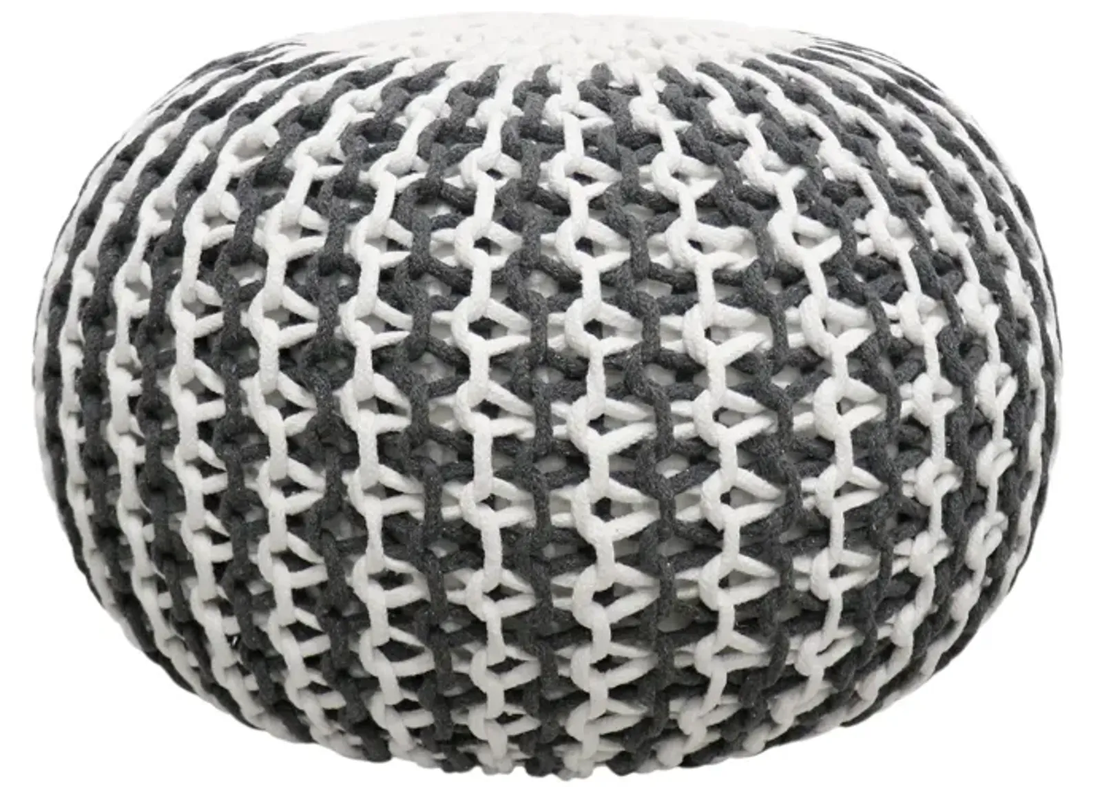 Pasargad Home Santorini Cotton Pouf, Ivory & Grey