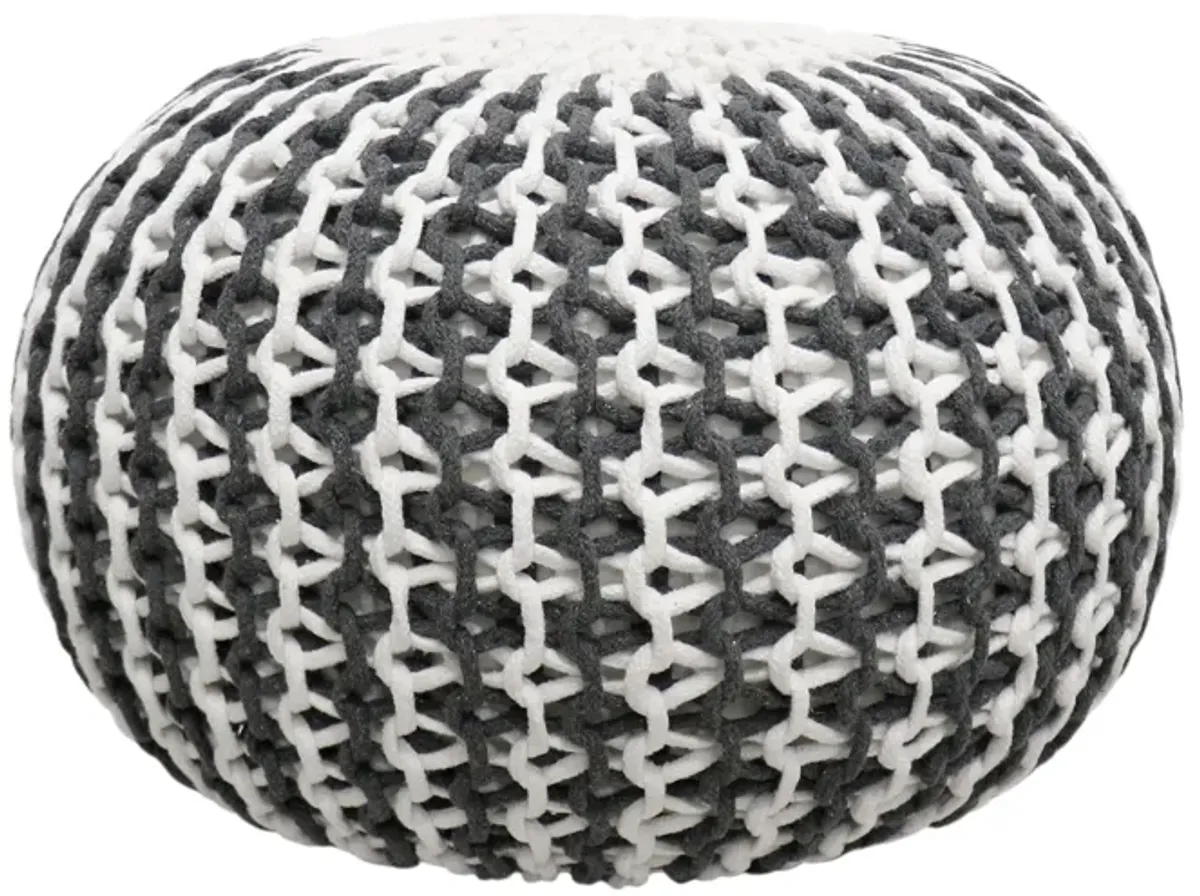 Pasargad Home Santorini Cotton Pouf, Ivory & Grey