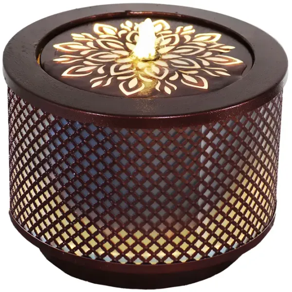 Sunnydaze Repeating Diamond Cylinder Iron Water Fountain with LED Lights