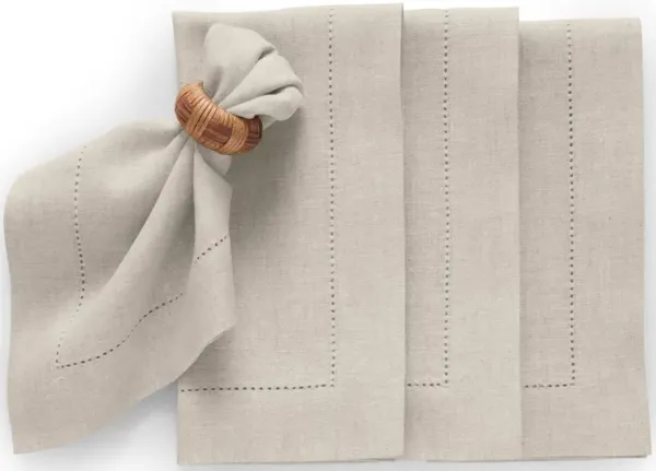 Solino Home 100% Pure Linen Dinner Napkins Set of 4 - Medium Weight Hemstitch