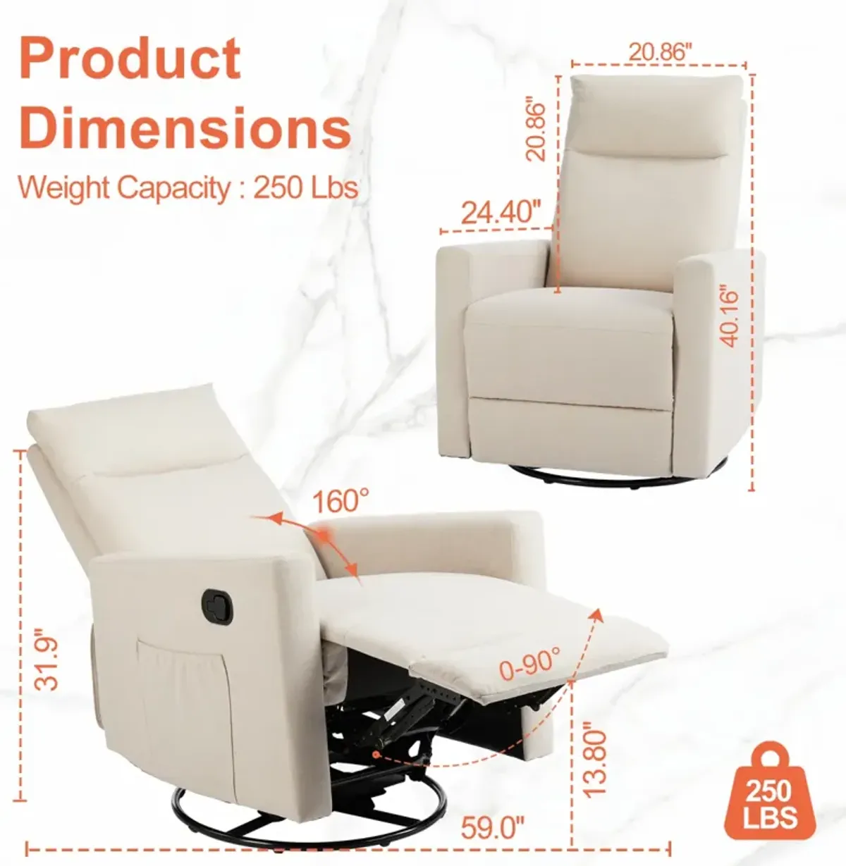 Manual Recliner Chair Winback Single Sofa, Beige