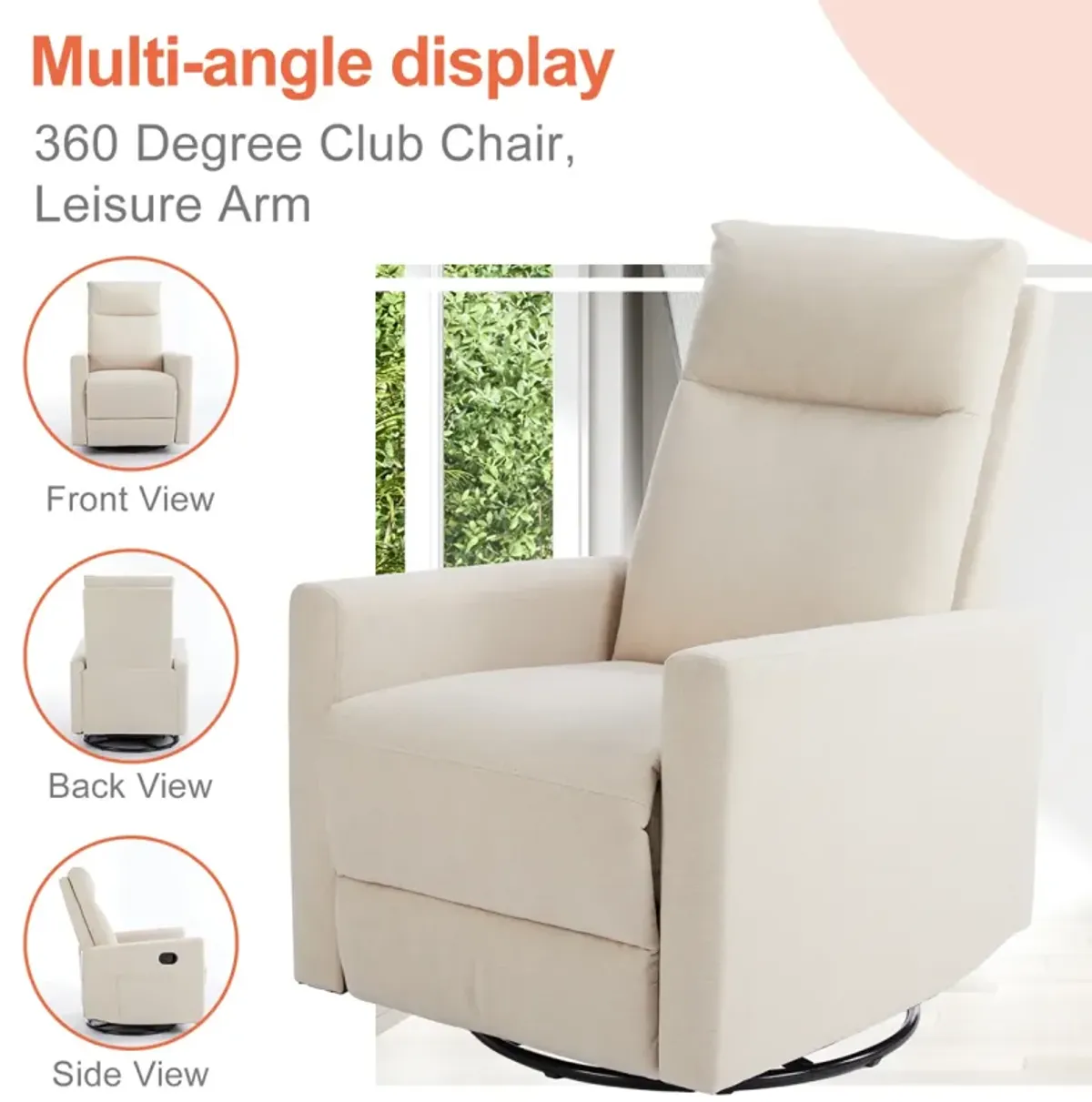 Manual Recliner Chair Winback Single Sofa, Beige