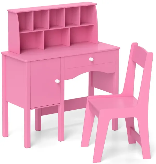 Kids Study Desk & Chair Set with Storage Hutch for Ages 3 and Up