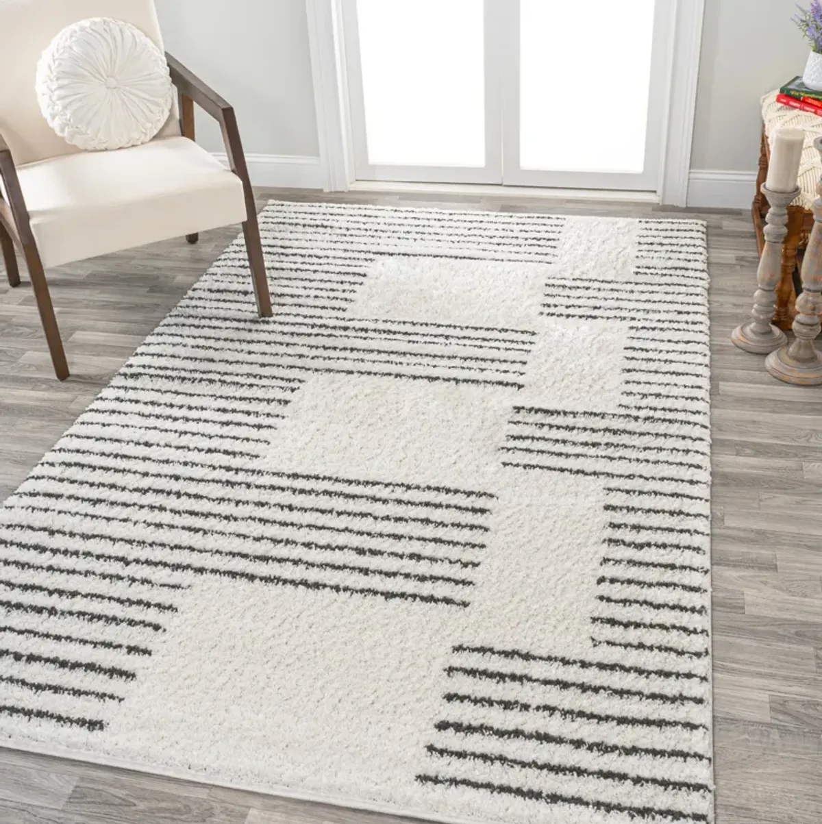 Petra Abstract Stripe Geometric Shag Area Rug