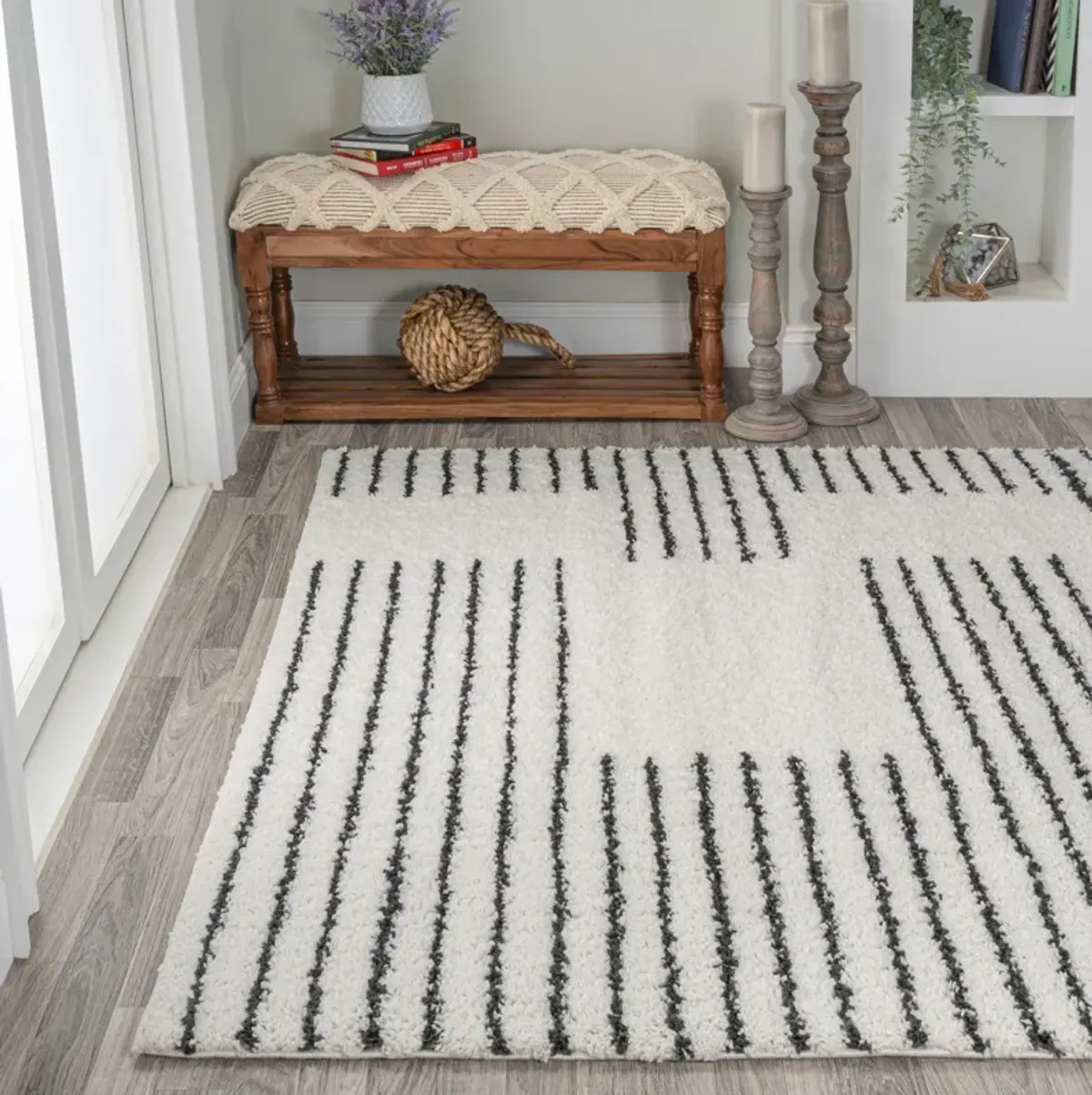 Petra Abstract Stripe Geometric Shag Area Rug