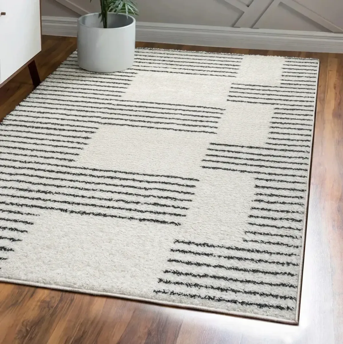 Petra Abstract Stripe Geometric Shag Area Rug