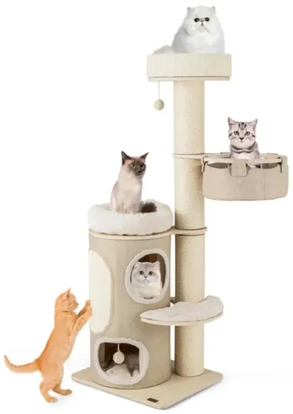 Hivvago 61 Inches Cat Tree for Indoor Cats with 2-stoery Condo and Top Perch