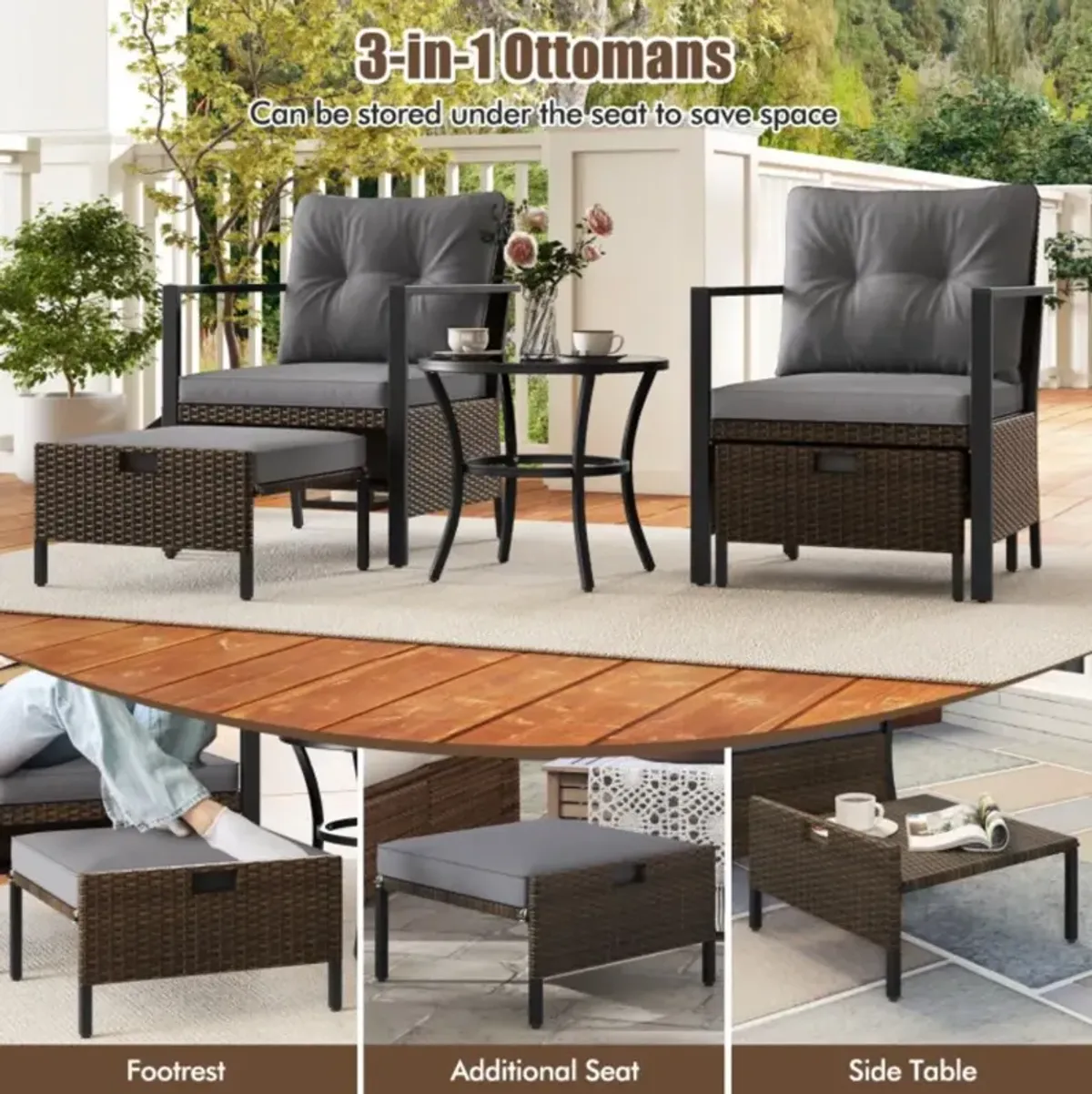 Hivvago 4 Piece Outdoor Furniture Set with Glass Topped Coffee Table