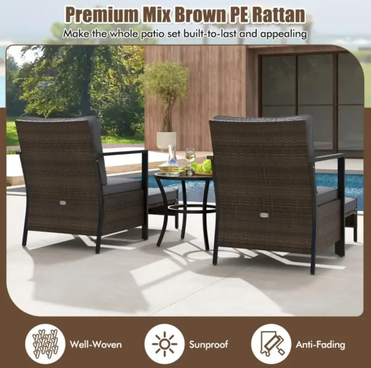 Hivvago 4 Piece Outdoor Furniture Set with Glass Topped Coffee Table