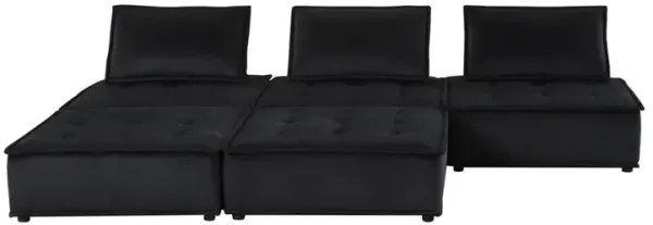 Lilola Home Anna Black Velvet 5 Pc Sectional Sofa Ottoman