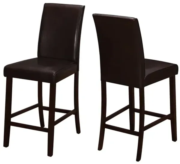 Monarch Specialties I 1901 Dining Chair, Set Of 2, Counter Height, Upholstered, Kitchen, Dining Room, Pu Leather Look, Wood Legs, Brown, Transitional