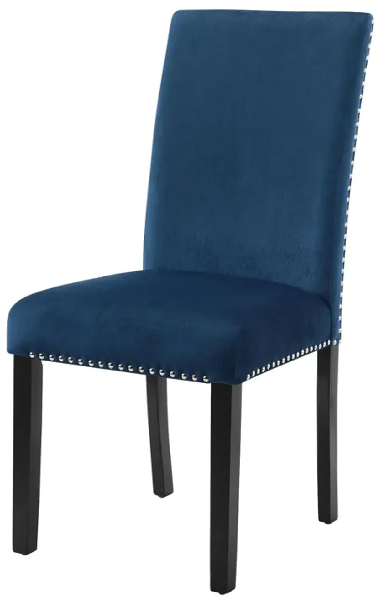 Kate 38 Inch Velvet Upholstered Wood Dining Chair, Set of 2, Blue-Benzara
