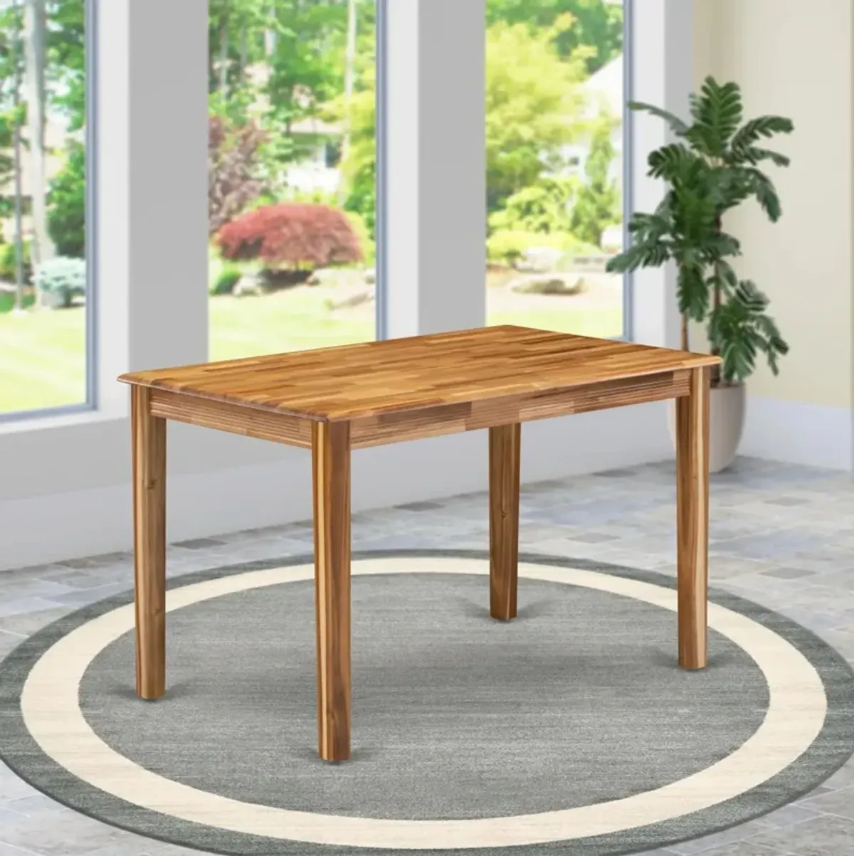 East West Furniture Wooden Dining Table - Natural Rectangular Table Top Surface and Asian Wood Dinner Table 4 Legs - Natural Finish