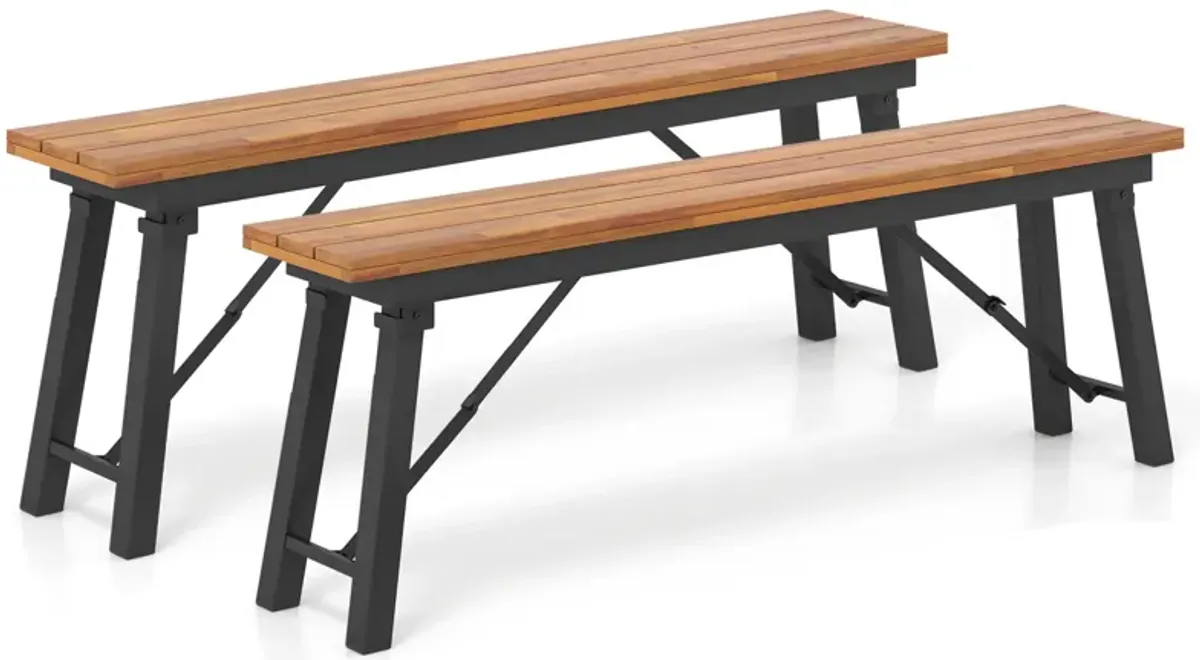 Outdoor Dining Table and Bench Set with Acacia Wood Top for Yard Garden Poolside