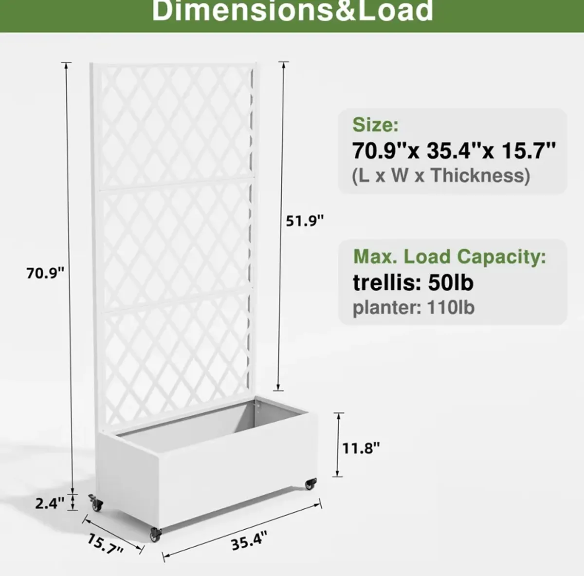 71*35.5 Metal Planter Box with Trellis