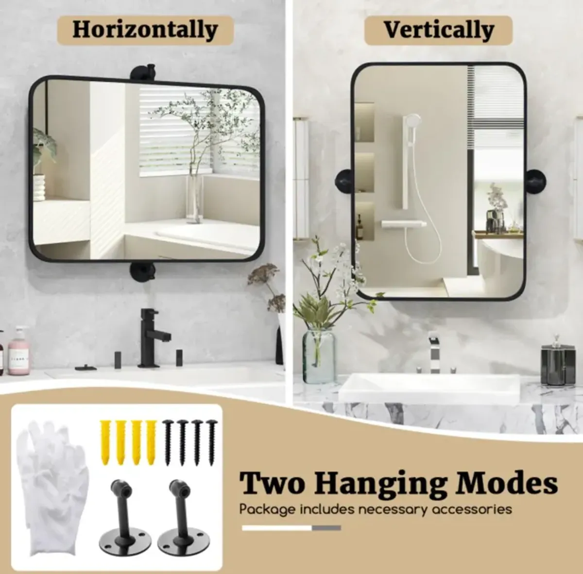 Hivvago 30 x 22 Inch Black Metal Framed Pivot Rectangle Wall-Mounted Mirror