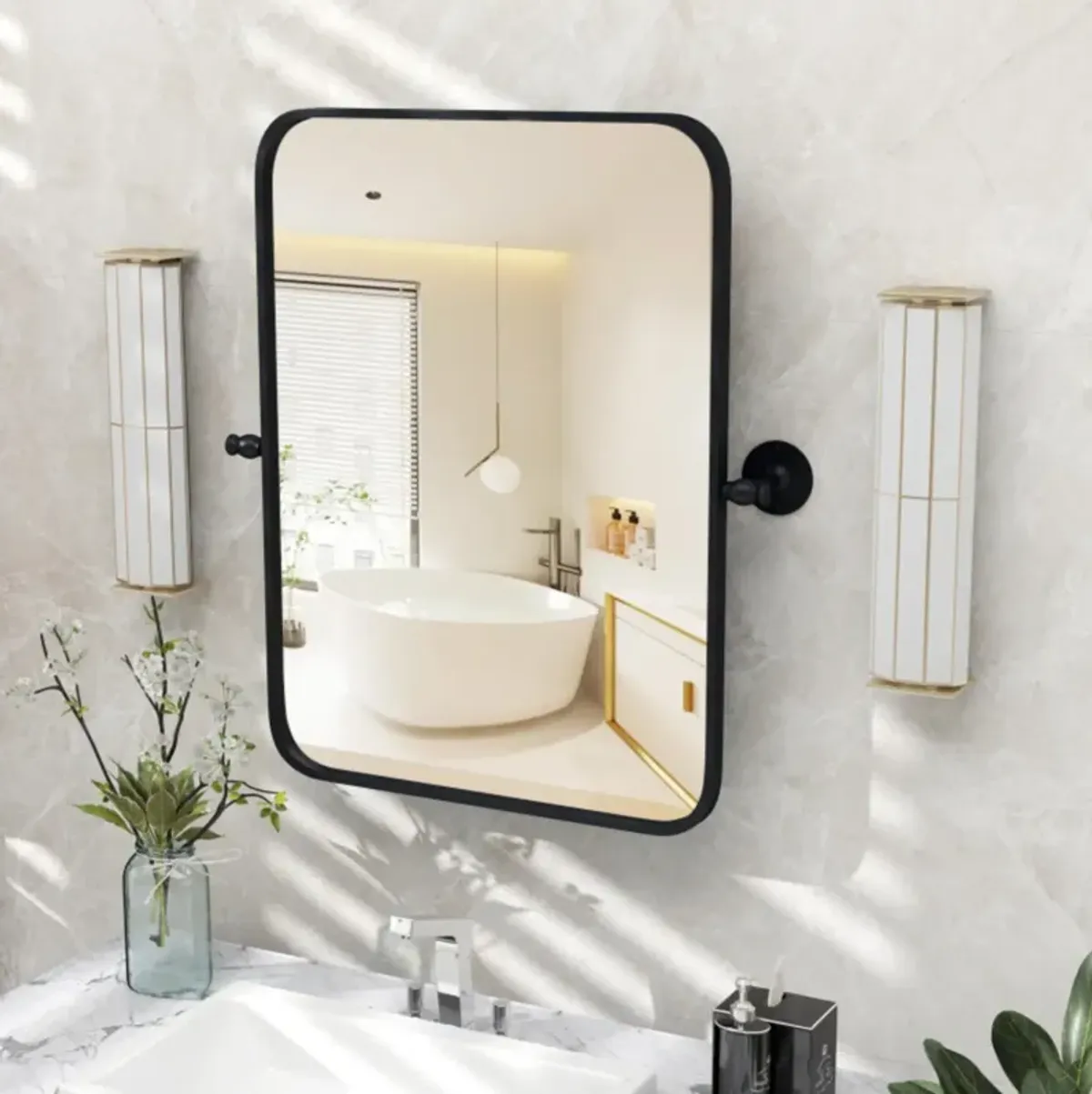 Hivvago 30 x 22 Inch Black Metal Framed Pivot Rectangle Wall-Mounted Mirror