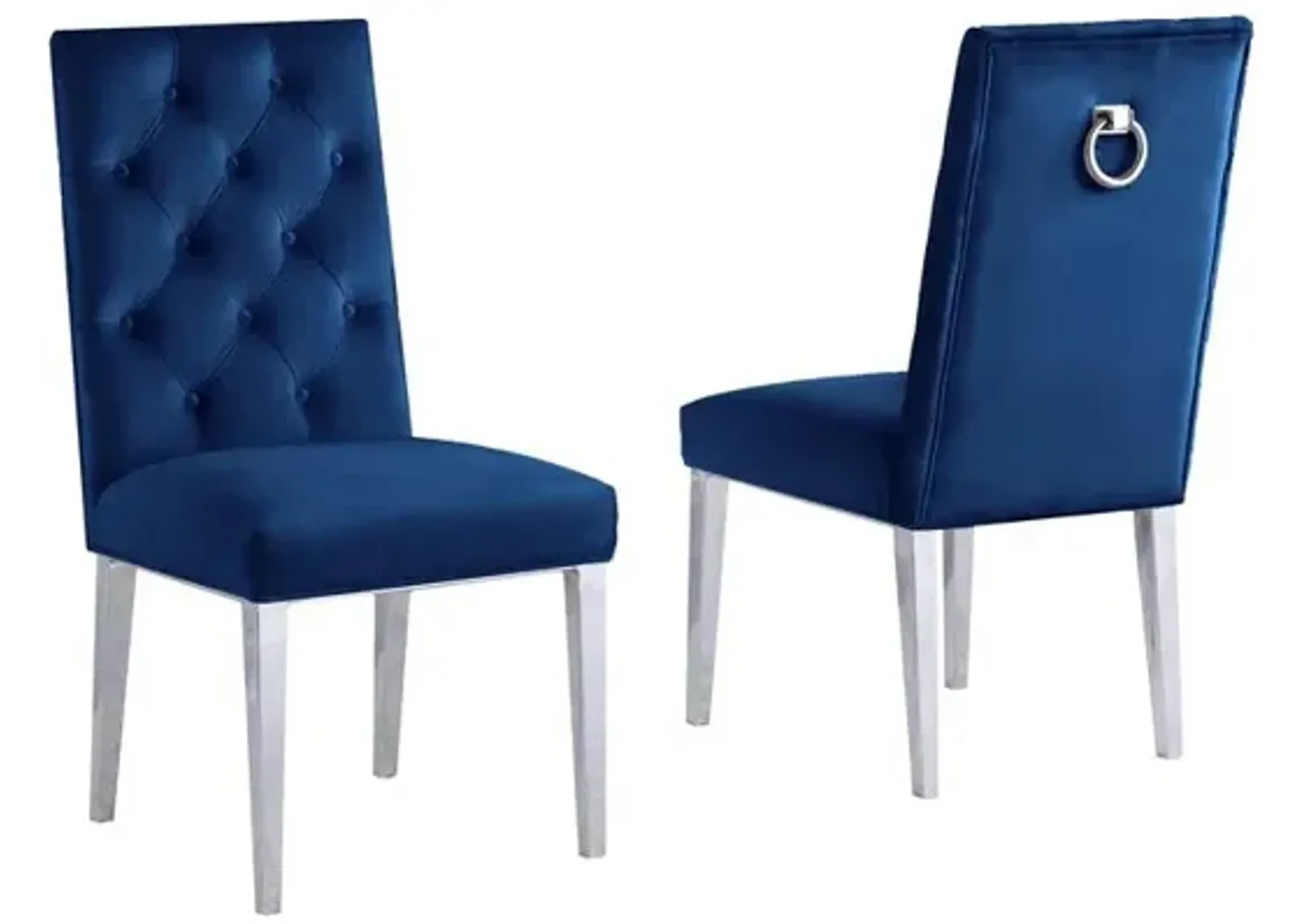 Navy Bue Velvet Tufted Dining Side Chairs, Chrome Legs - Set of 2