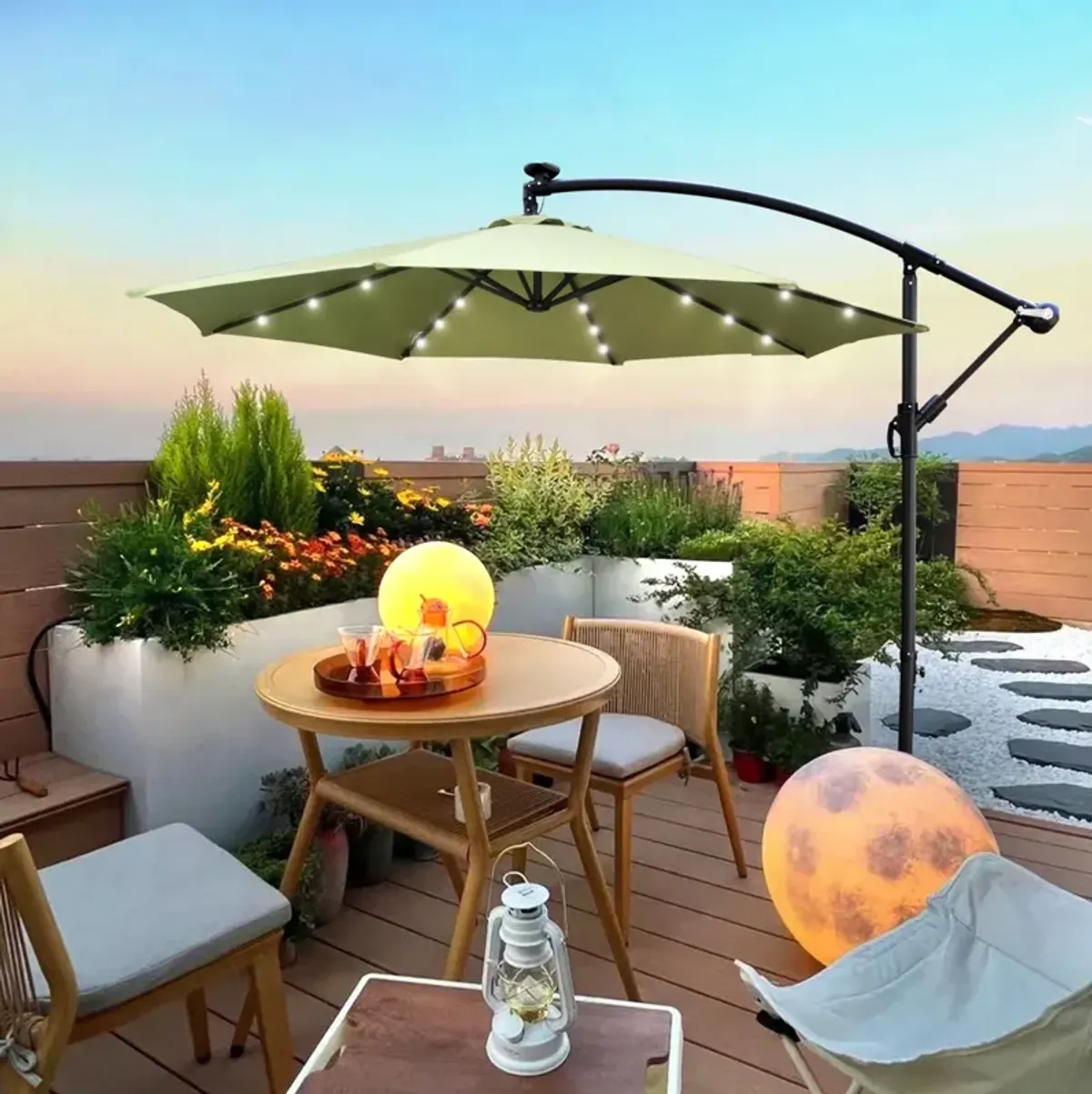 10 FT Outdoor Patio Umbrella Solar Powered LED Lighted Sun Shade Market Waterproof 8 Ribs