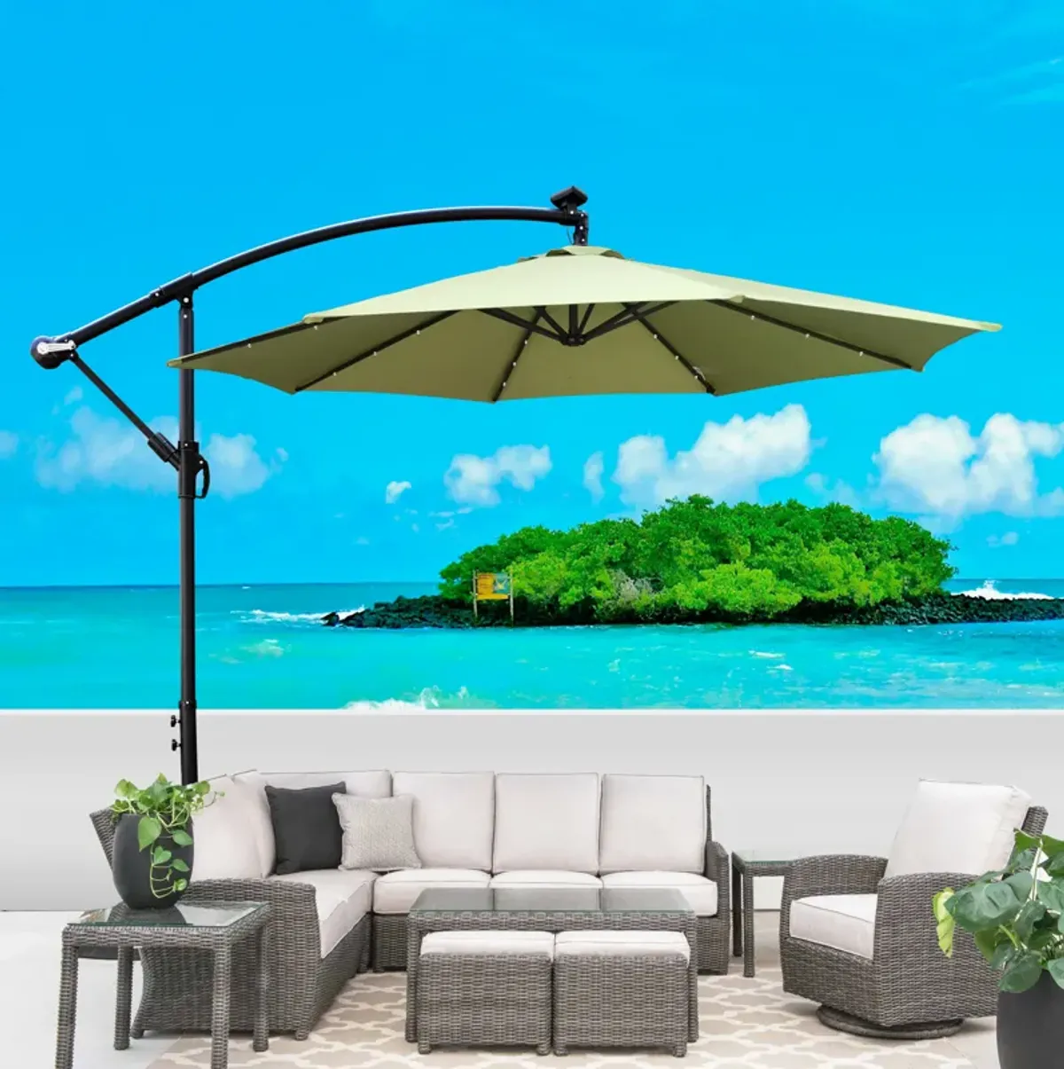 Streamdale 10' Solar LED Patio Umbrella, 8-Rib Waterproof Shade