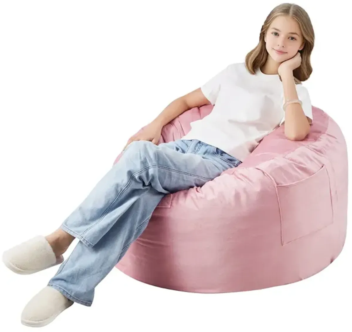 Velvet Round Bean Bag Chair with Removable Cover Soft Seat for Lounge or Bedroom