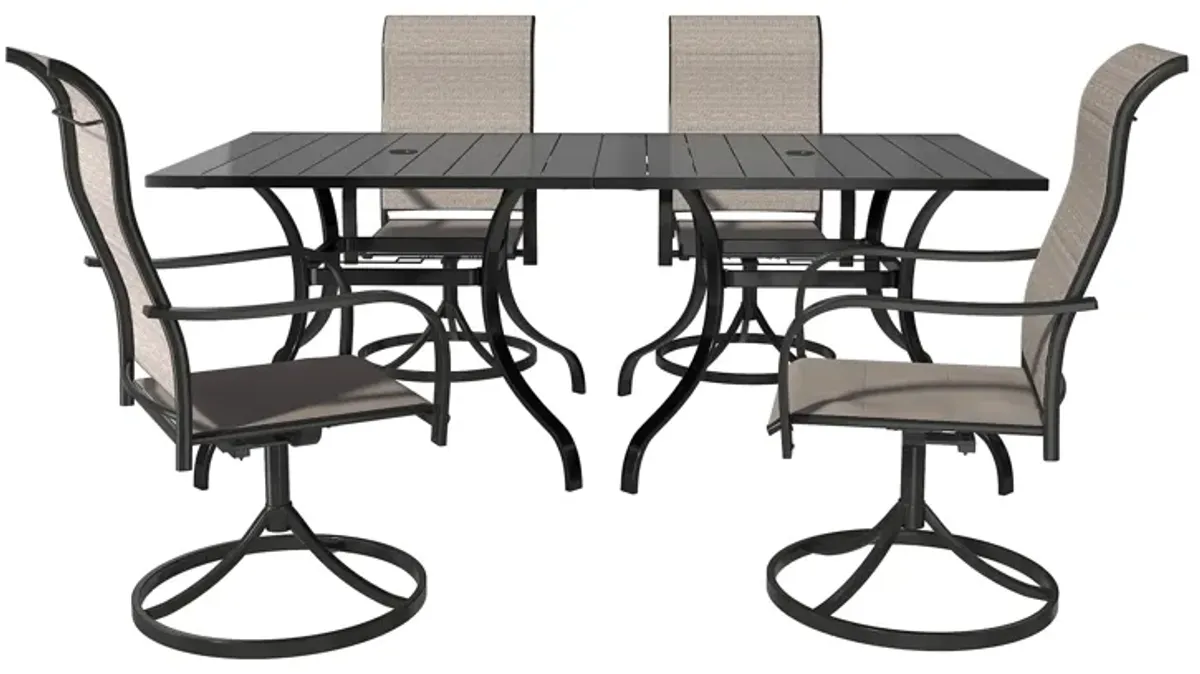 MONDAWE 6-Piece Dining Set With 2 Pcs Square Steel Tables And 4 Pcs Steel Textiliene Dining Swivel Chairs