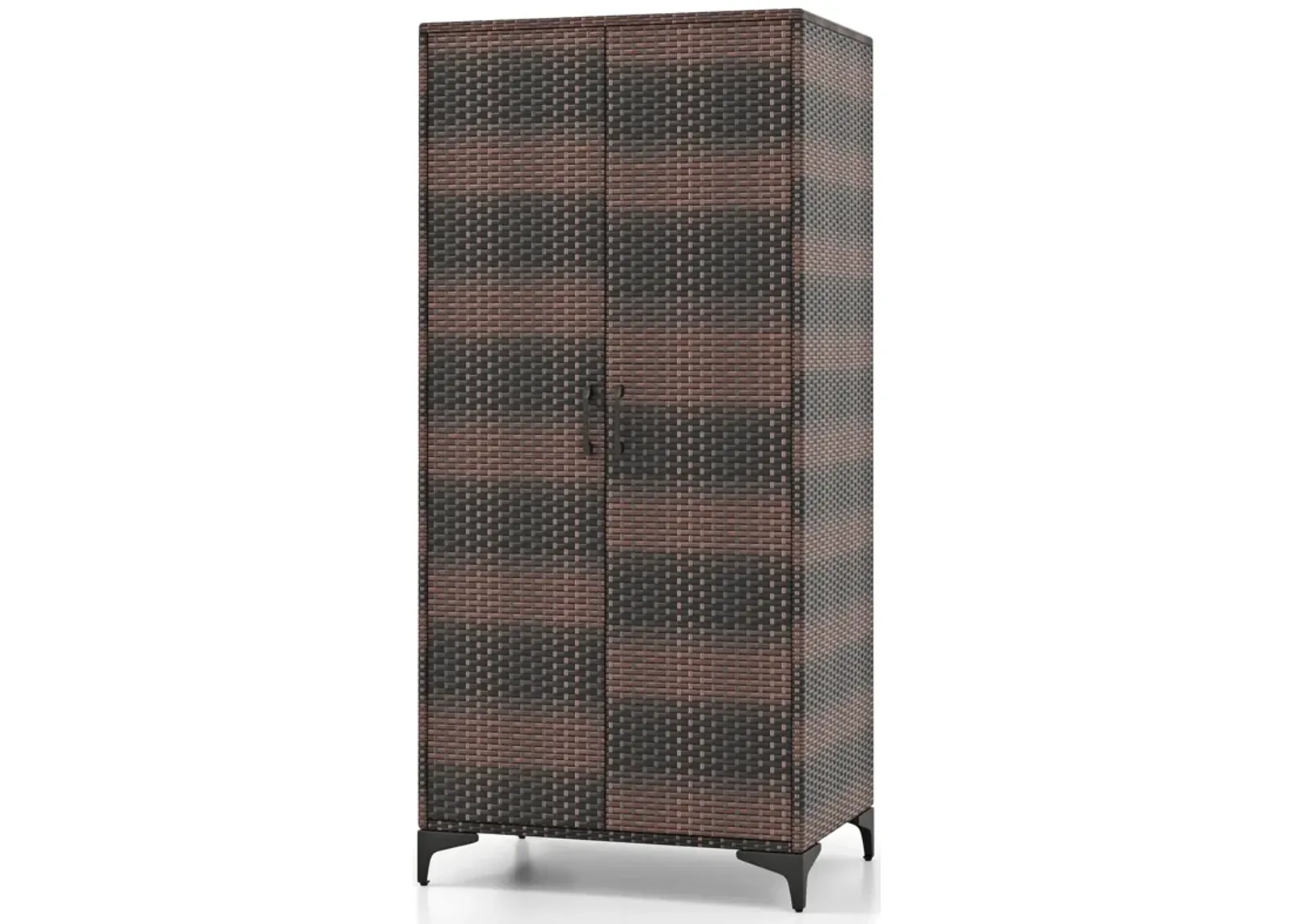 62 Inch Wicker Wardrobe with 2 Doors PE Rattan Closet with Hanging Rod