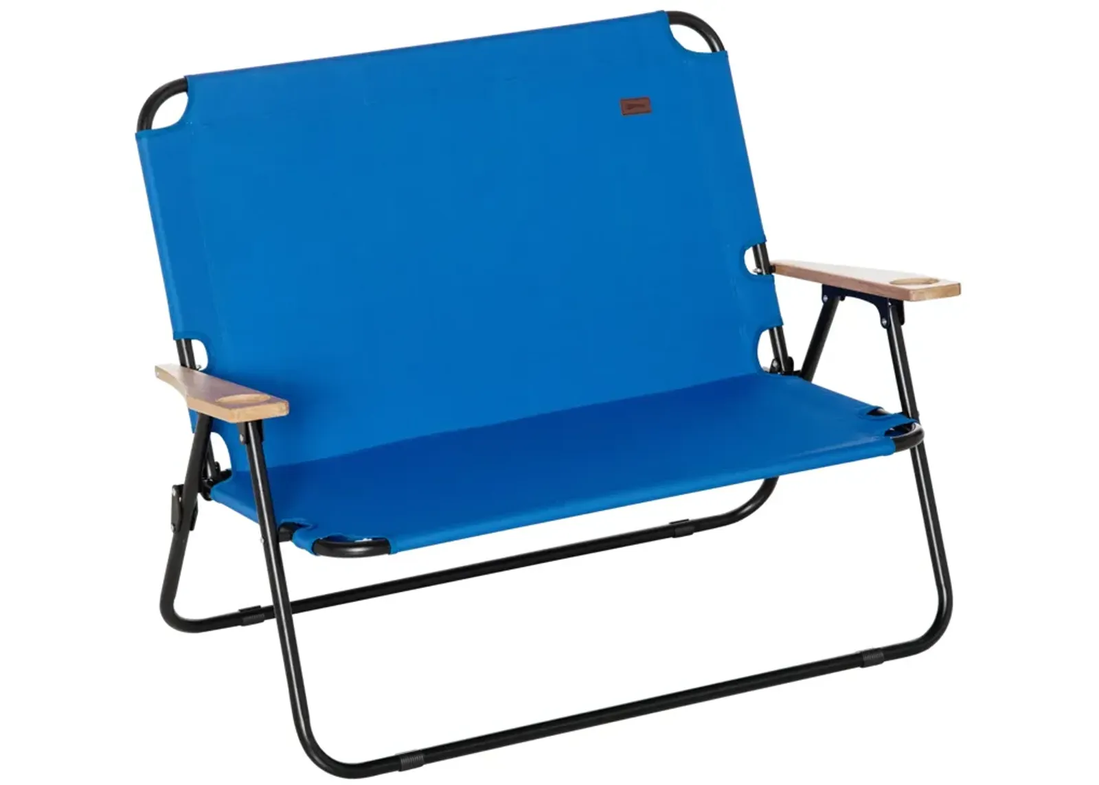 Blue Outdoor Loveseat: Folding Double Chair with Cup Holders