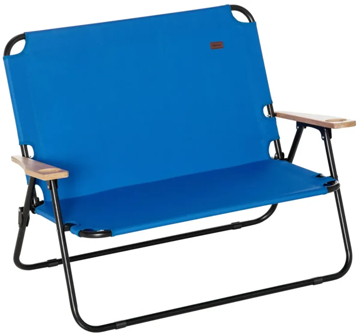 Blue Outdoor Loveseat: Folding Double Chair with Cup Holders