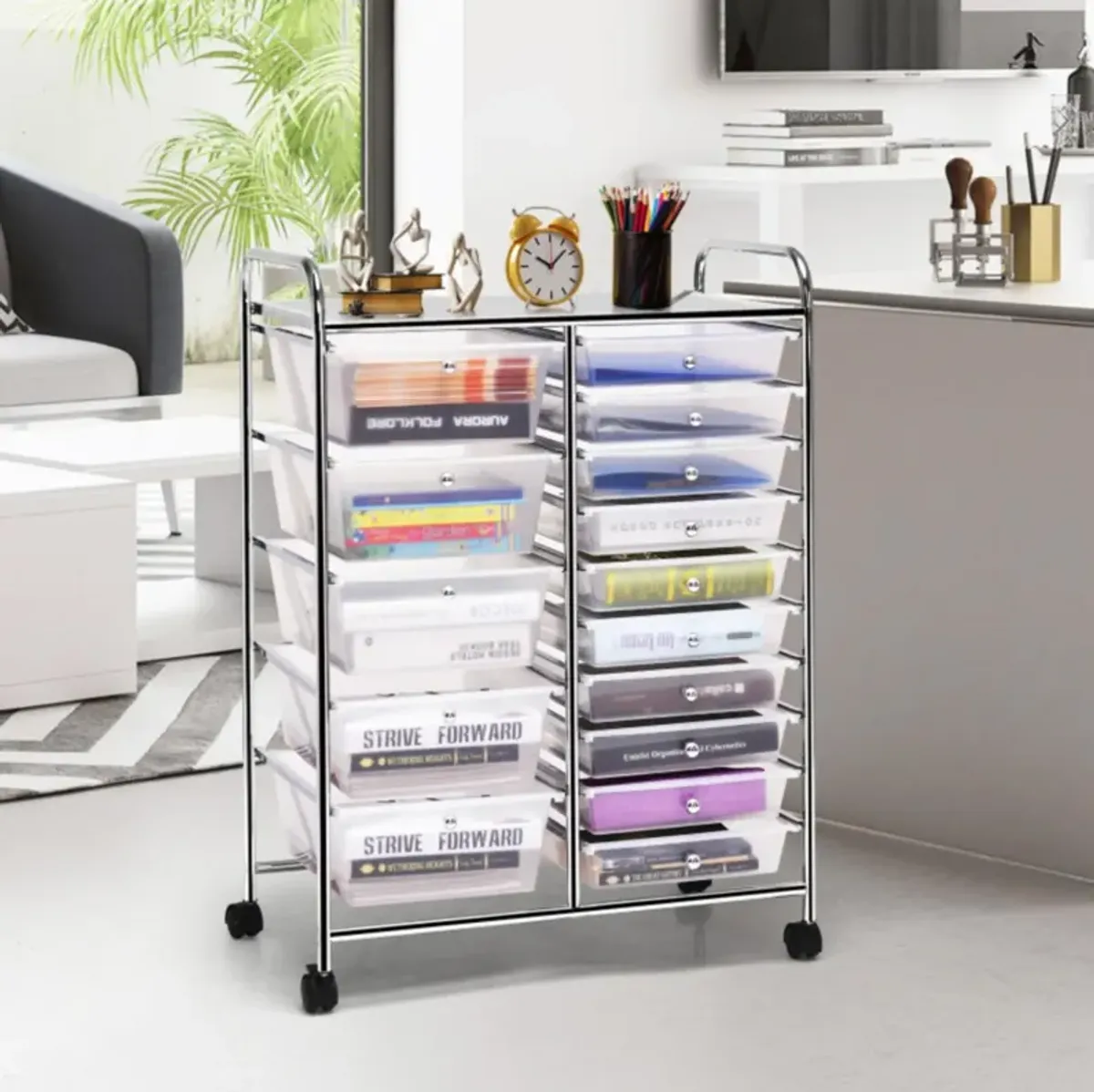 Hivvago 15-Drawer Utility Rolling Organizer Cart Multi-Use Storage