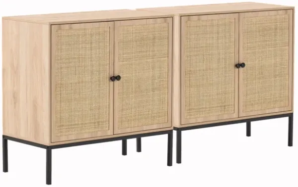 Set Of 2 Rolland A Console Table Side Table With Rattan Door