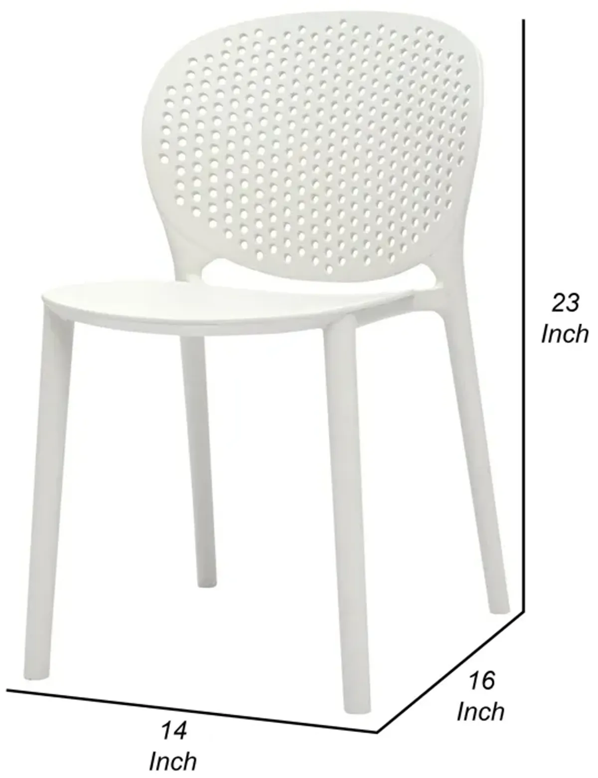 Gyna 14 Inch Kids Side Chair, Round Dotted Backrest, Armless, White - Benzara