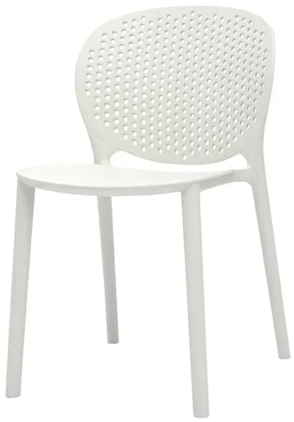 Gyna 14 Inch Kids Side Chair, Round Dotted Backrest, Armless, White - Benzara