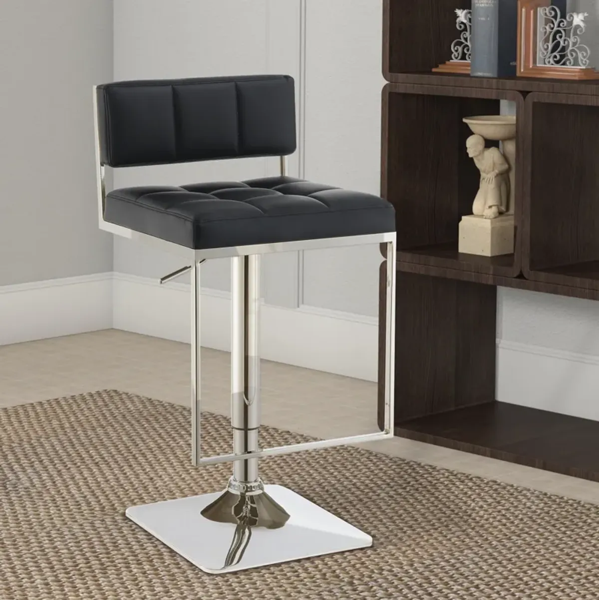 Adjustable Contemporary Metal Bar Stool, Black & Silver-Benzara