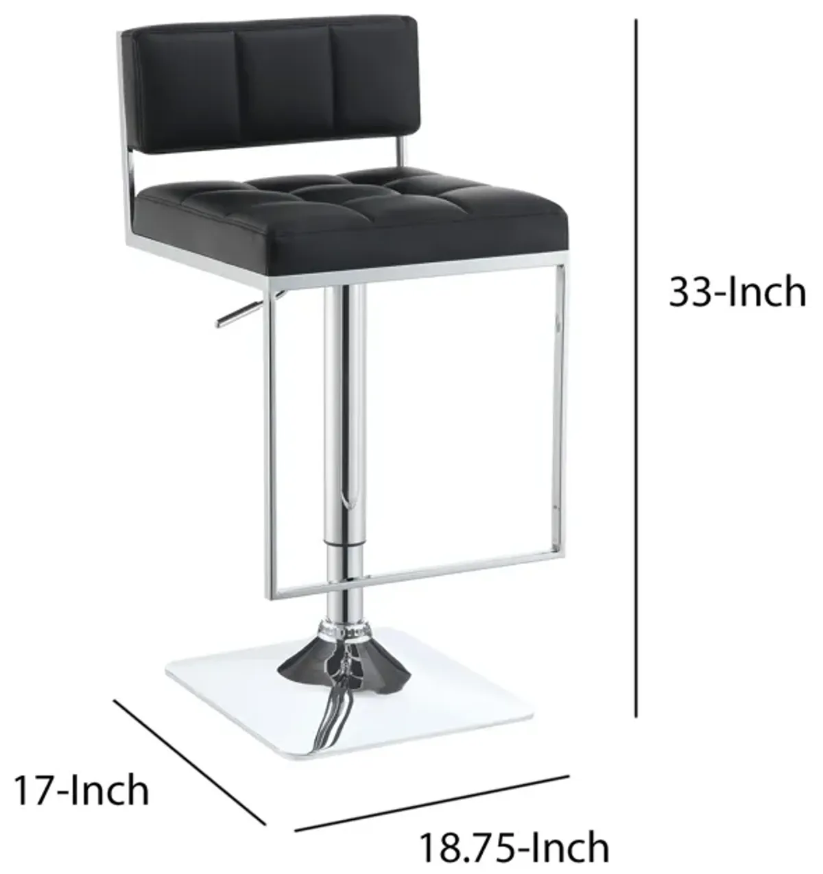 Adjustable Contemporary Metal Bar Stool, Black & Silver-Benzara