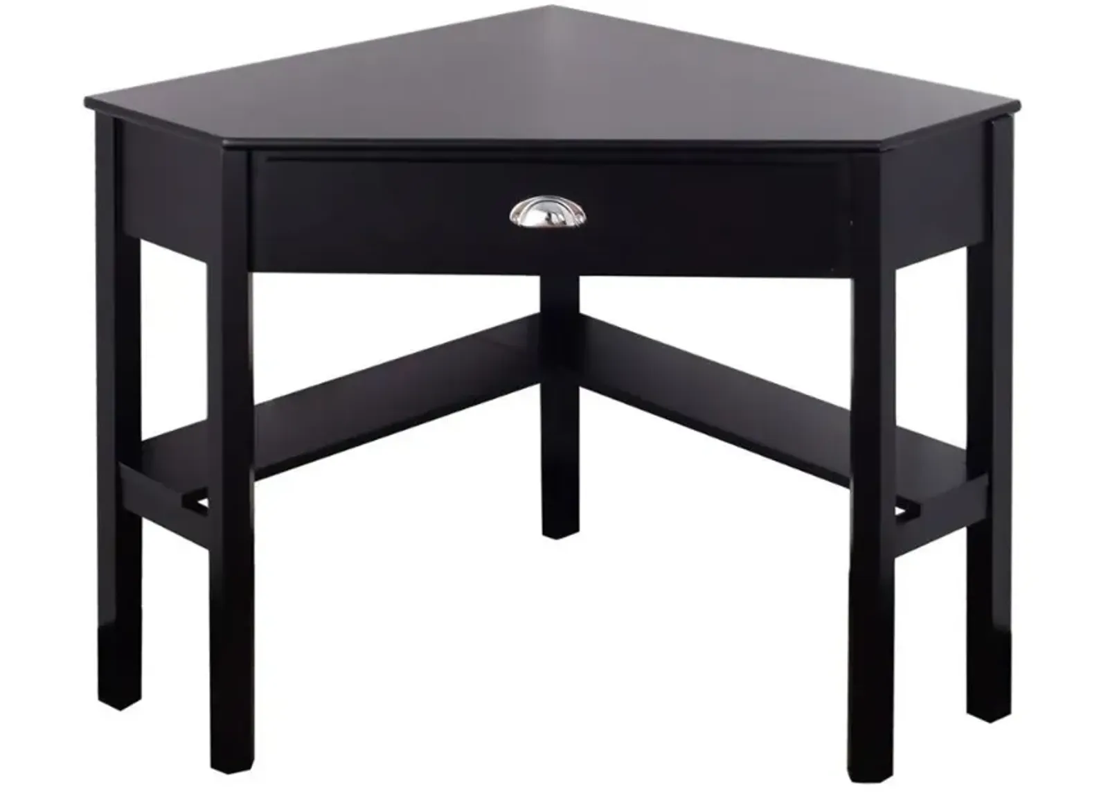 Corner Black Wood Computer Desk with Drawer