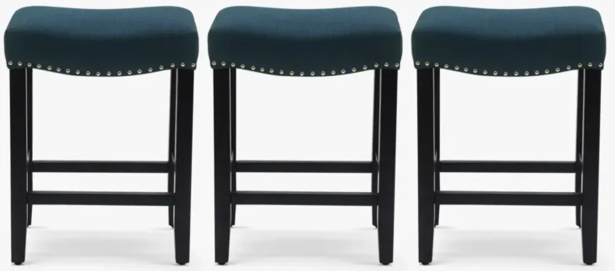 WestinTrends 24" Upholstered Saddle Seat Black Counter Stool (Set of 3)