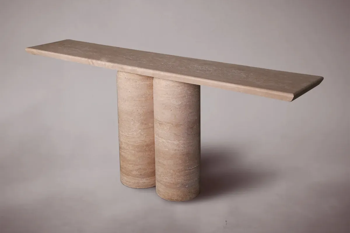 Bullet Leg Travertine Console Table