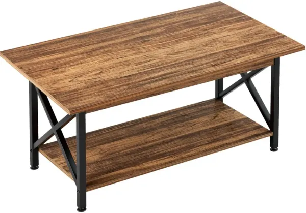 GreenForest Coffee Table Large 43.3 x 23.6 inch Farmhouse Rustic with Storage Shelf for Living Room, Easy Assembly, Walnut