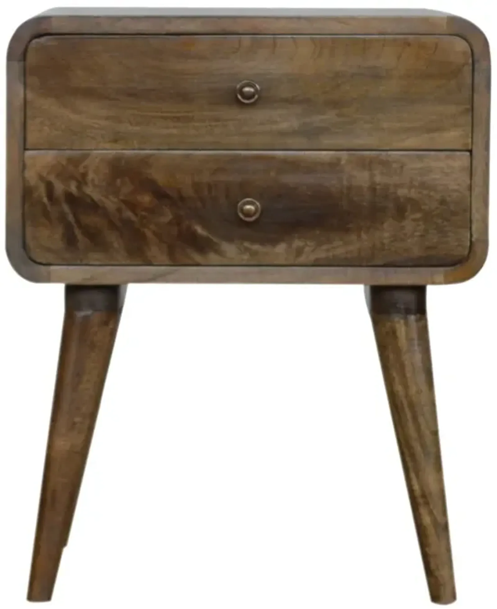 Curved Classic Grey Washed Solid Wood 2 Drawer   NightStand