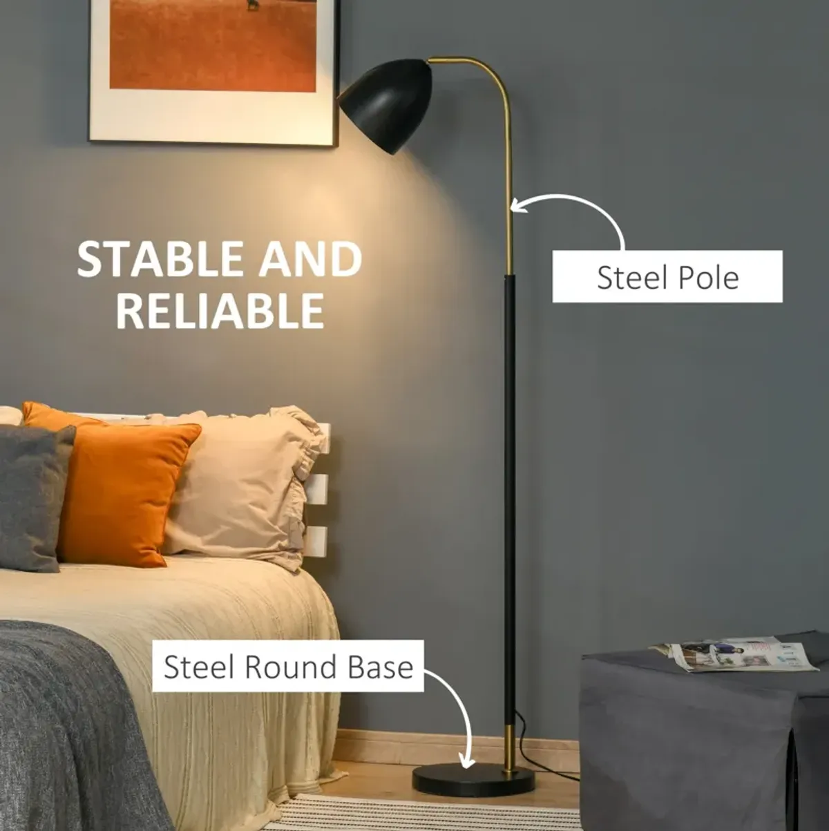 Ebony Gold Floor Lamp: Arc Illumination with Circular Base