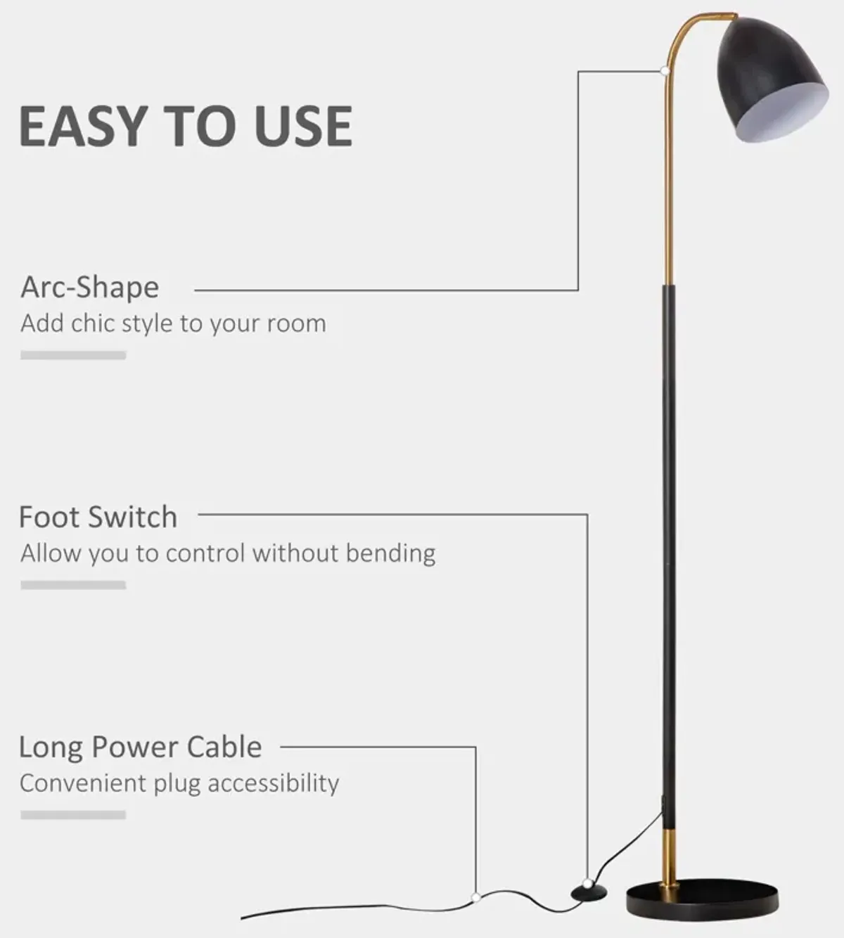 Ebony Gold Floor Lamp: Arc Illumination with Circular Base