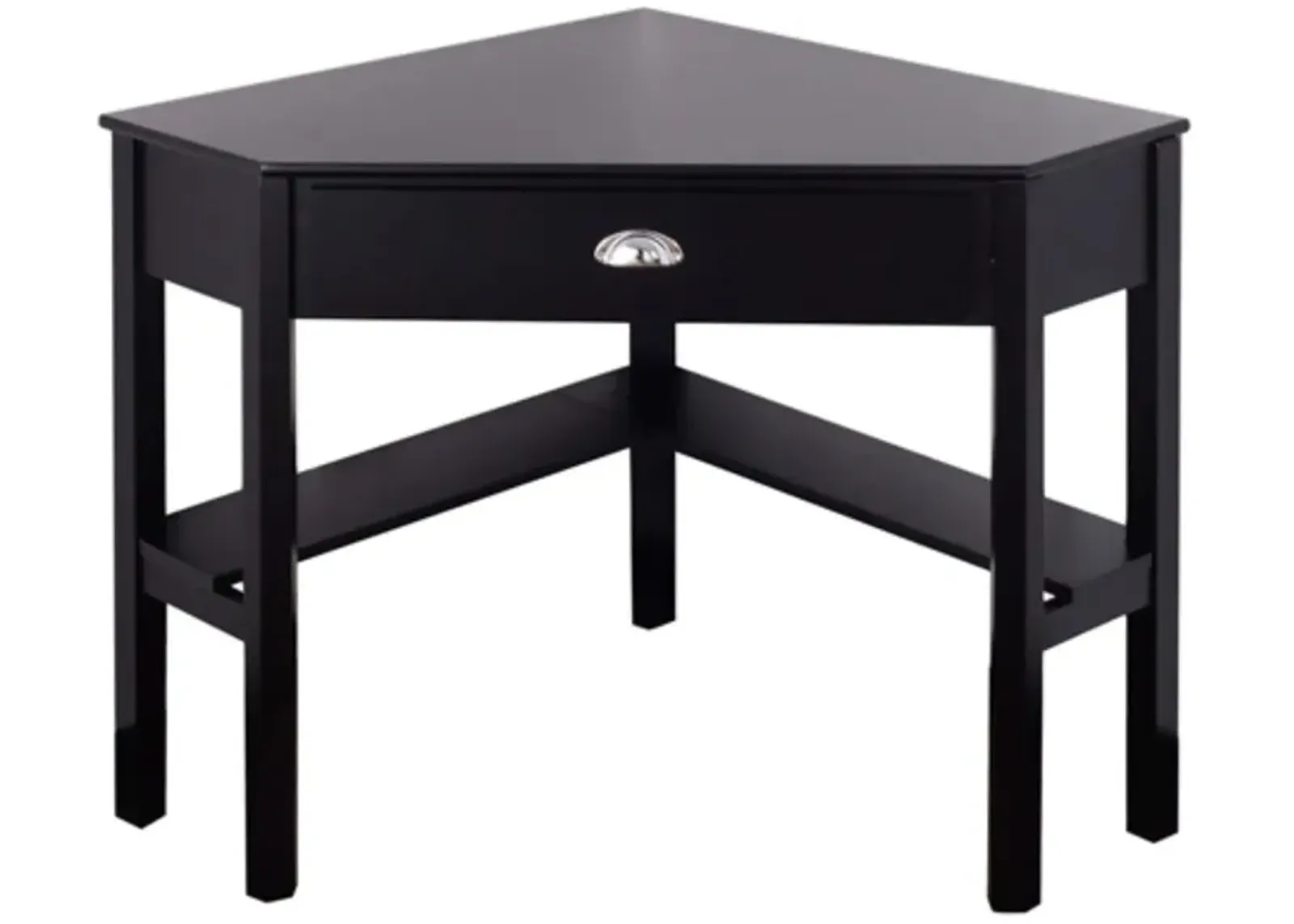 Corner Black Wood Computer Desk with Drawer