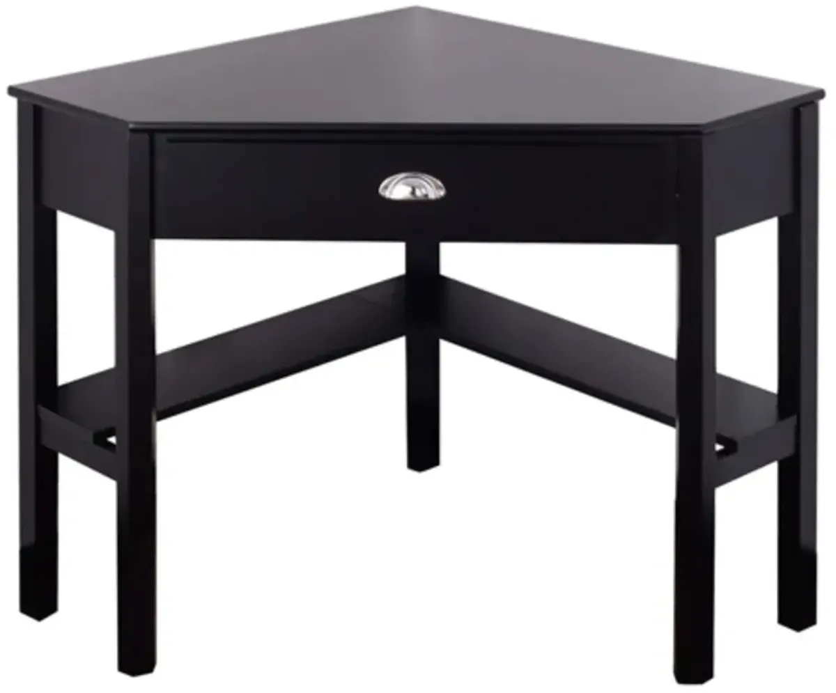 Corner Black Wood Computer Desk with Drawer