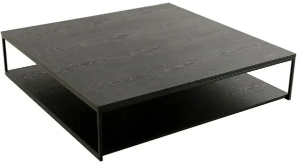 Benjara CID Rive 48 Inch Coffee Table, Square Top, Shelf, Black Ash Veneer, Iron